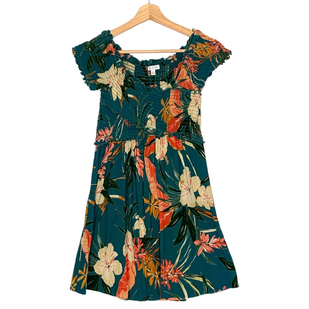 Patrons of Peace Short Sleeve Smocked Floral Mini Dress Small Summer Tropical